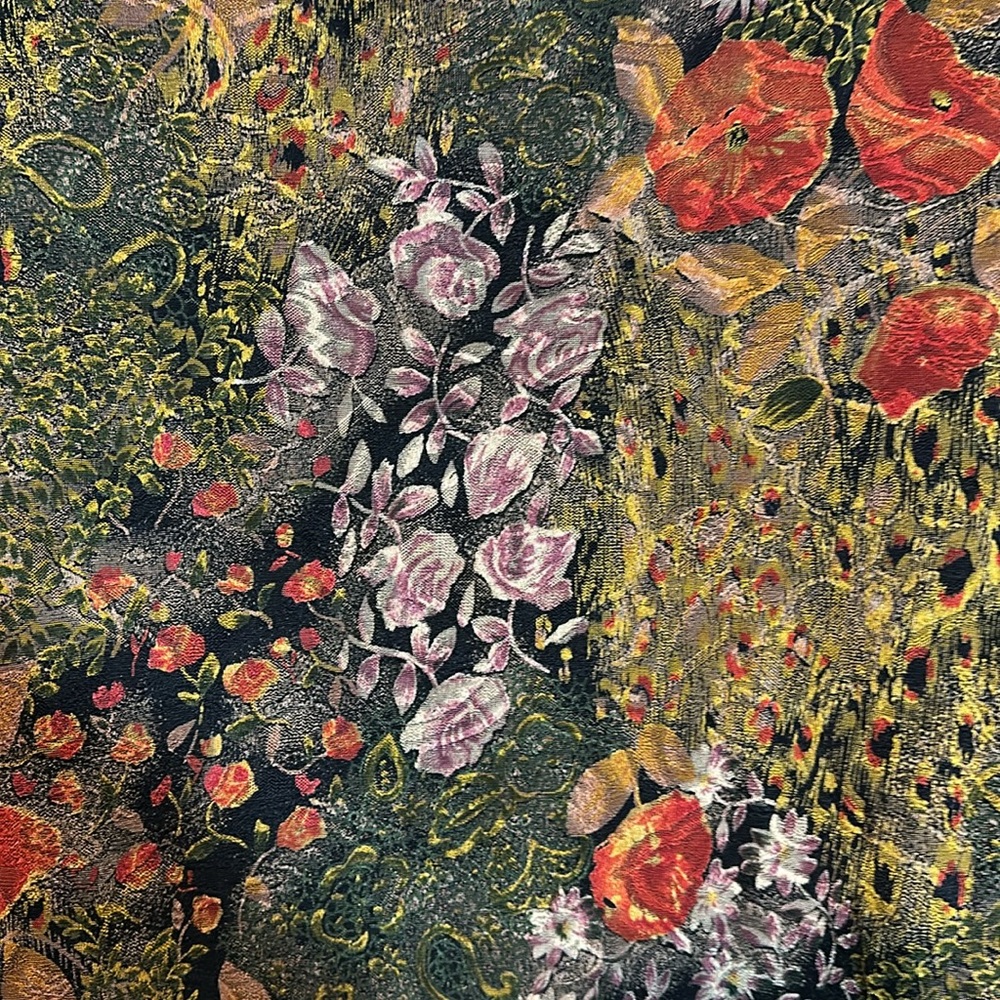 Chico's Design Black Gold Stretch Long Sleeve Top Busy Floral Pattern 2 Medium - Picture 14 of 16